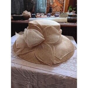 Betmar New York wide brim straw hat burlap flower centerpiece